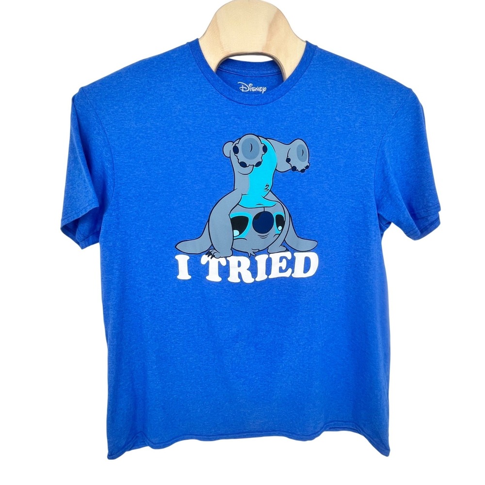 Disney Stitch T-Shirt Adult XL Blue "I Tried" Graphic Short Sleeve Crewneck‎ Tee